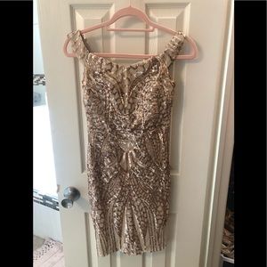 Rose Gold Sequins Sweetheart Off Shoulder Dress